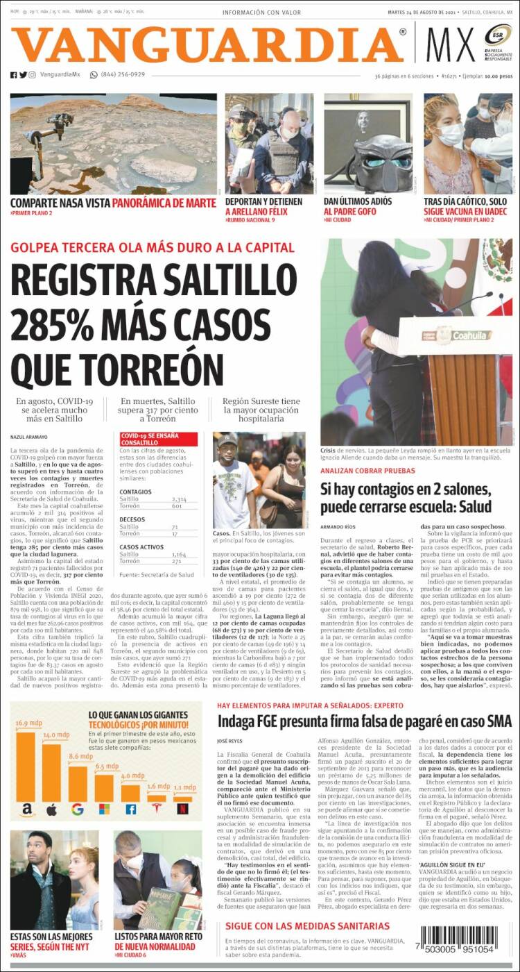 Portada de Vanguardia (M&eacute;xico)