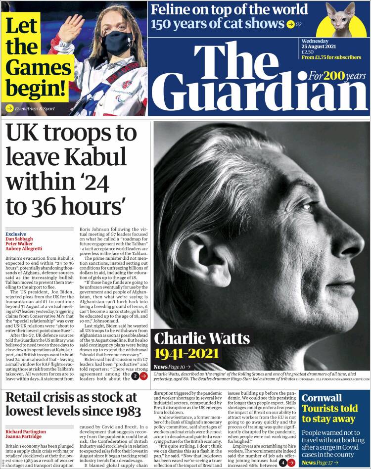 Portada de The Guardian (Reino Unido)