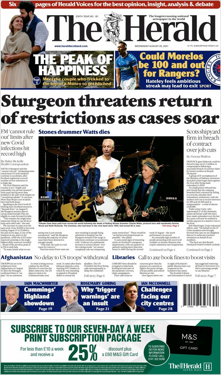 Portada de The Herald (Reino Unido)