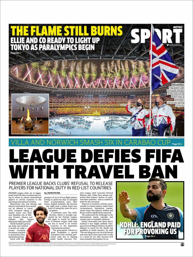 Portada de Metro Sport (Reino Unido)