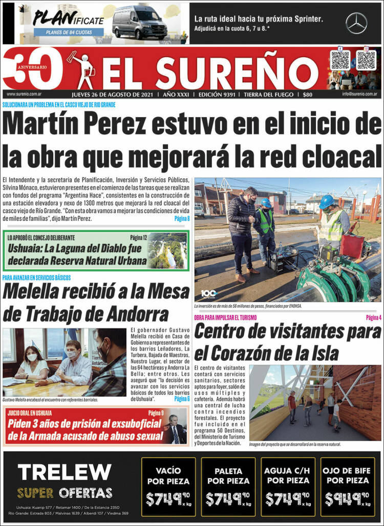 Portada de Diario El Sureño (Argentina)