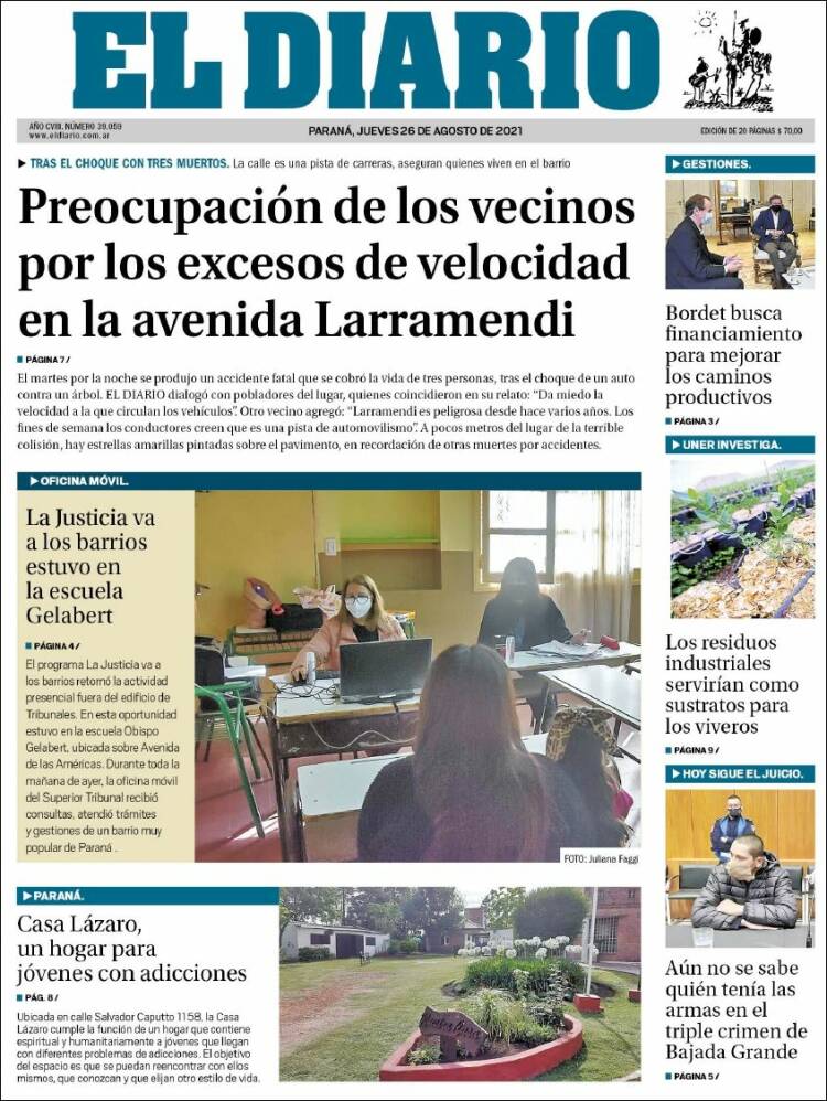Portada de El Diario de Paraná (Argentina)