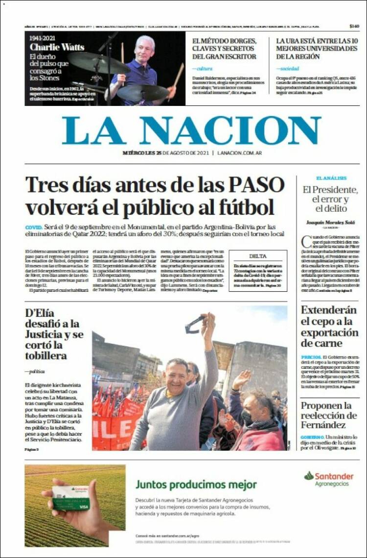 Portada de La Nación (Argentina)