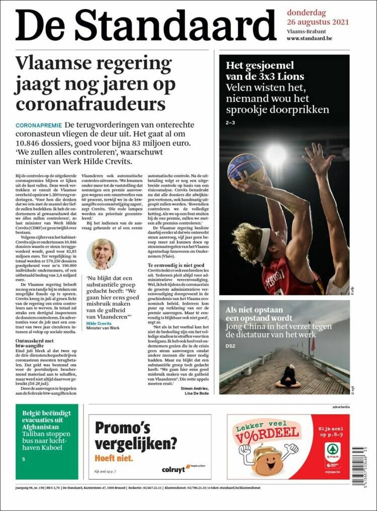 Portada de De Standaard (B&eacute;lgica)