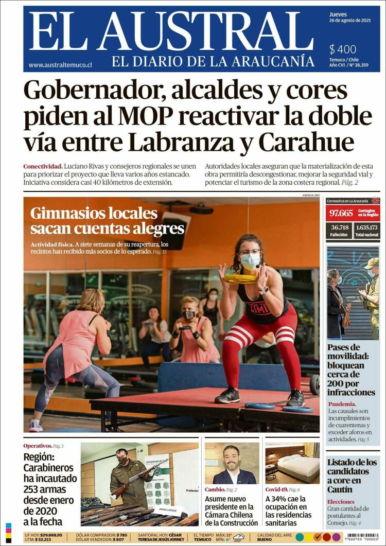 Portada de El Austral de Temuco (Chile)