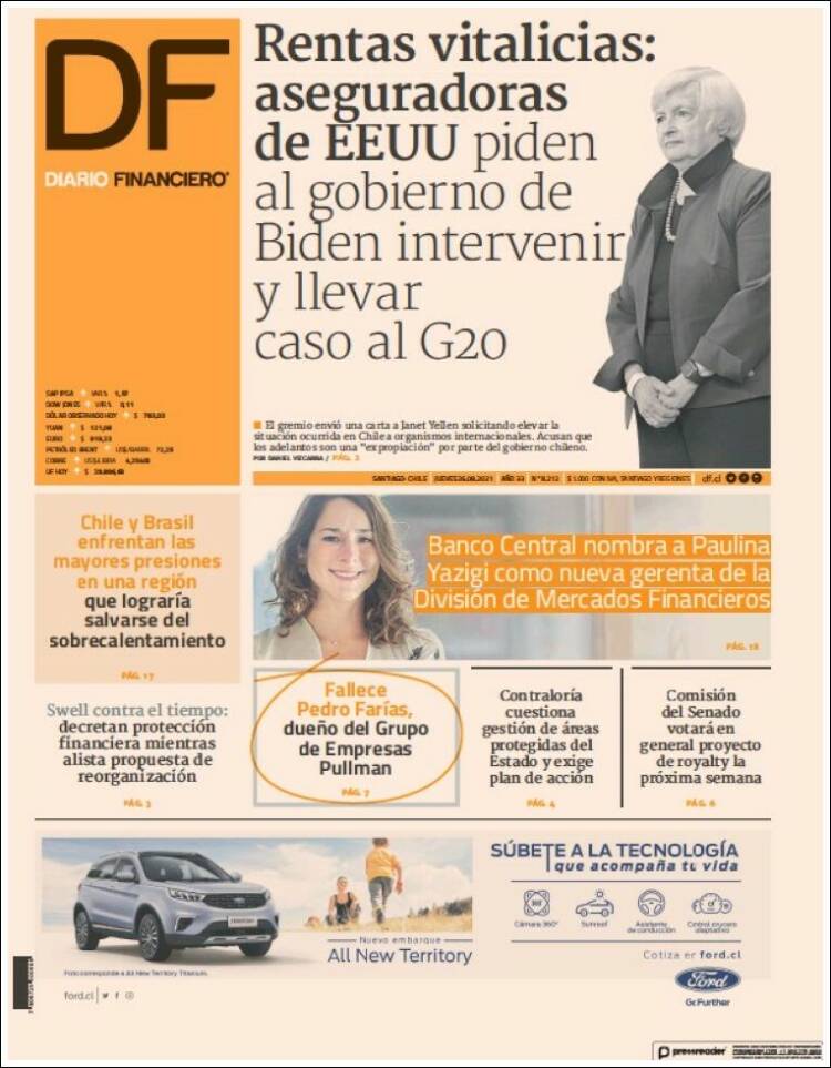 Portada de Diario Financiero (Chile)
