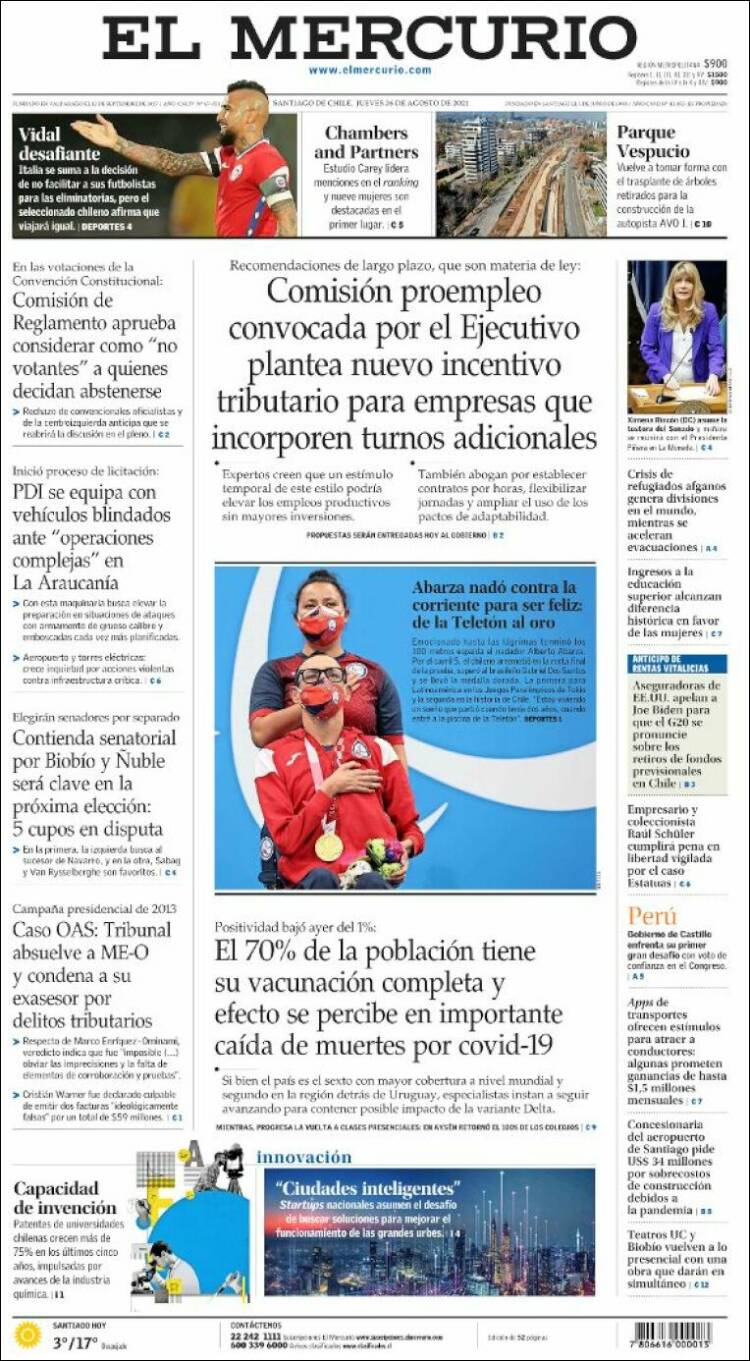 Portada de El Mercurio (Chile)