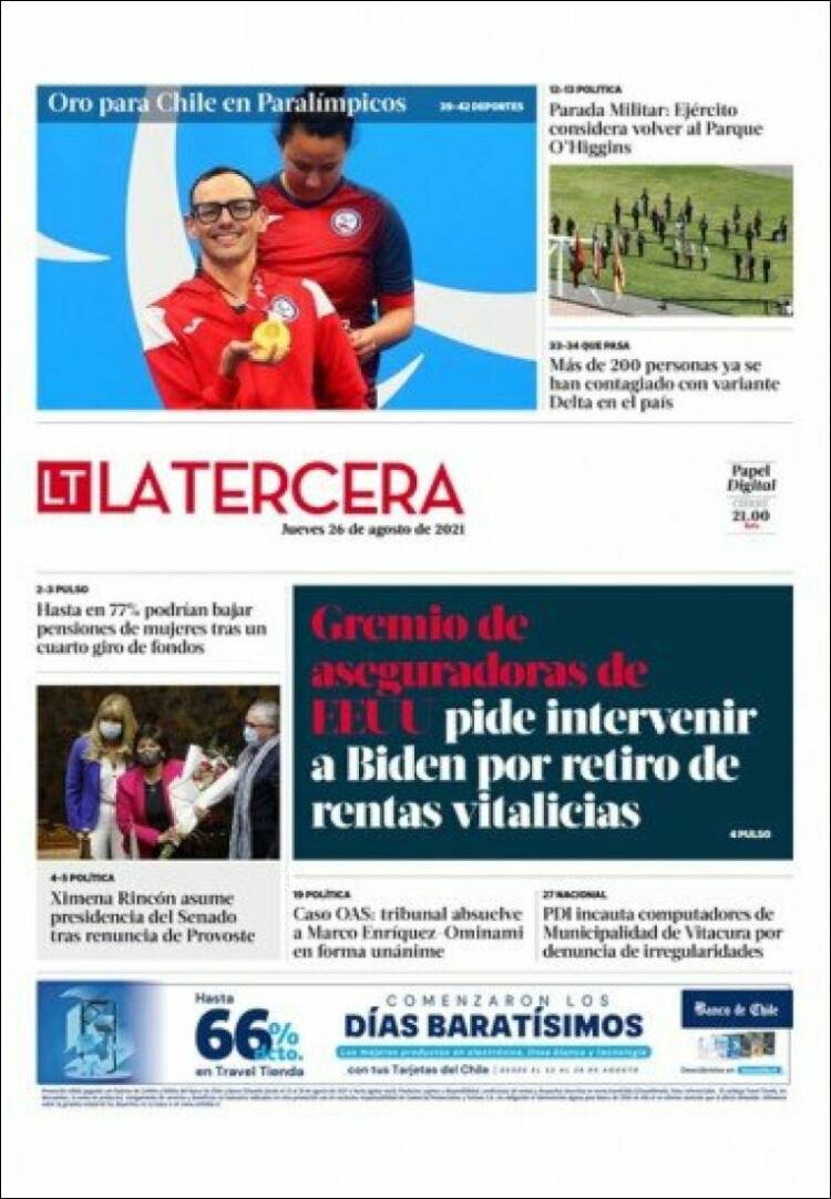 Portada de La Tercera (Chile)