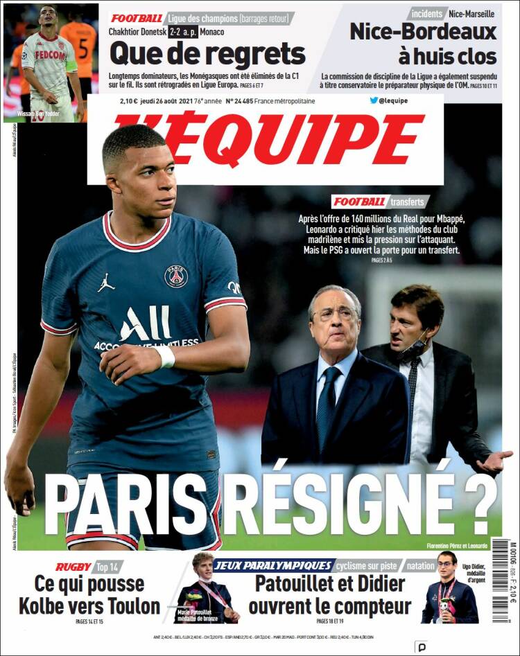 Portada de L'Equipe (Francia)