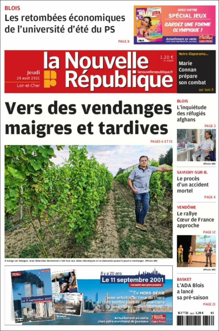 Portada de La Nouvelle Republique (Francia)