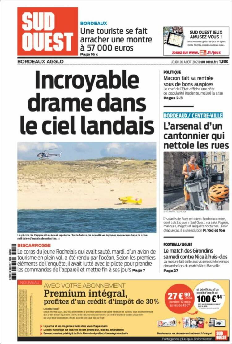 Portada de Sud Ouest (Francia)