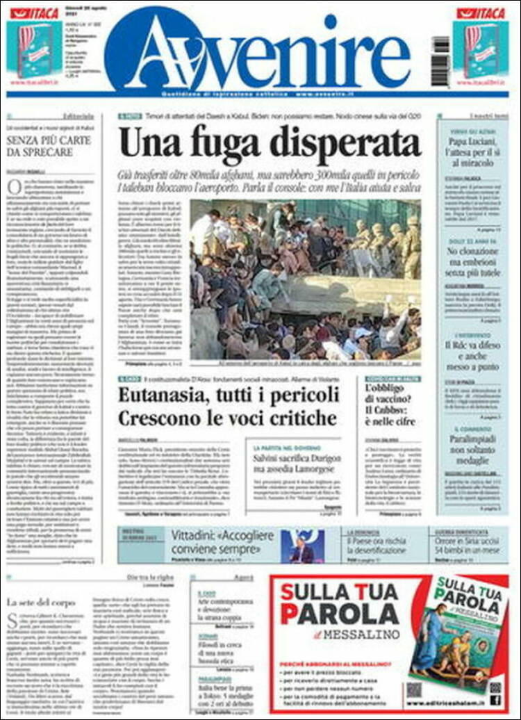 Portada de Avvenire (Italia)