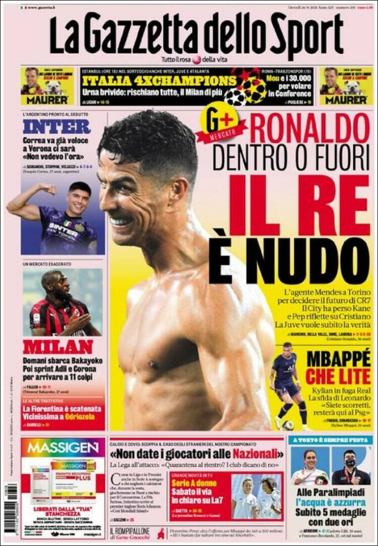 Portada de La Gazzetta dello Sport (Italia)