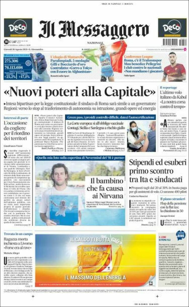 Portada de Il Messaggero (Italia)