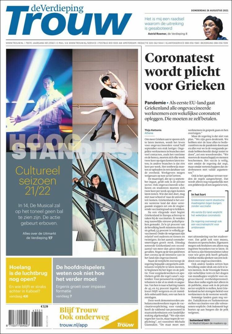 Portada de Trouw (Pa&iacute;ses Bajos)