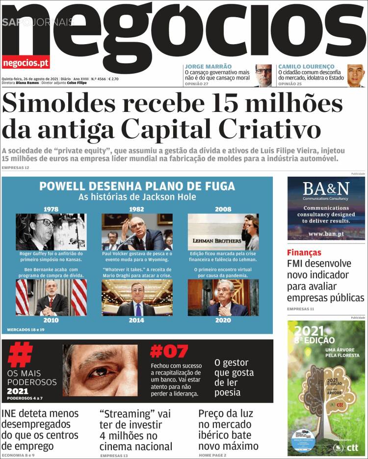 Portada de Jornal de Negócios (Portugal)