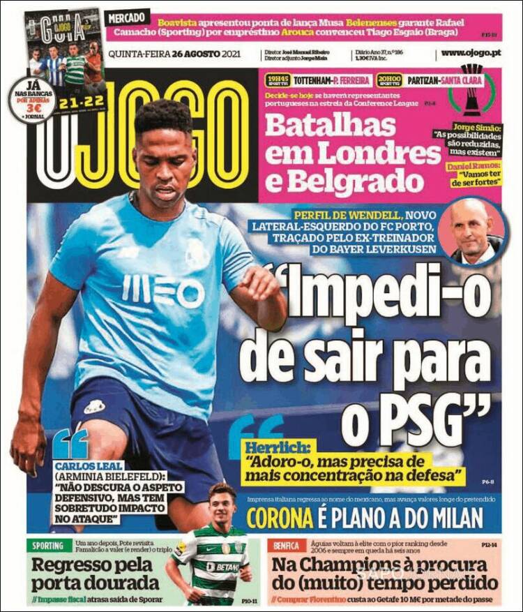 Portada de O Jogo (Portugal)