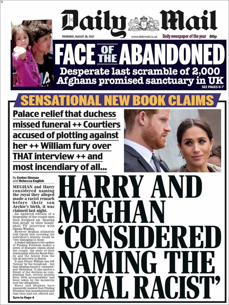 Portada de Daily Mail (Reino Unido)