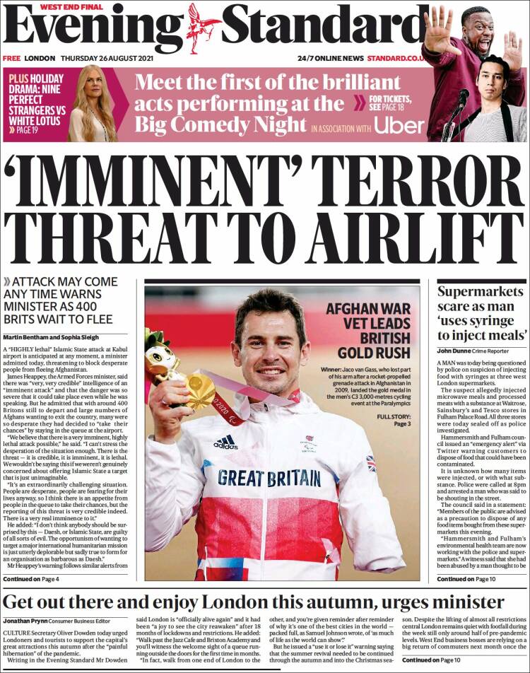 Portada de Evening Standard (Reino Unido)
