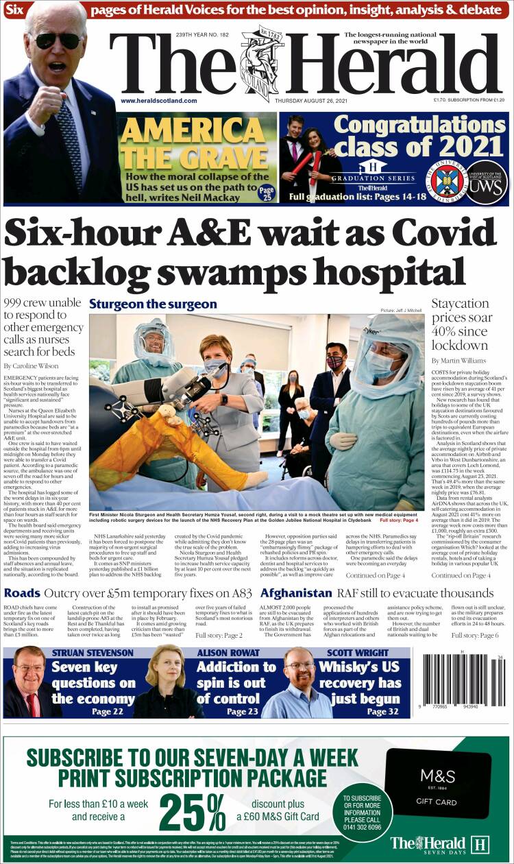 Portada de The Herald (Reino Unido)