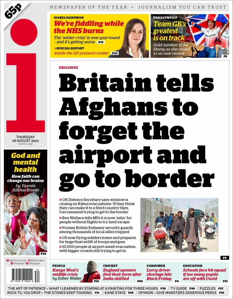 Portada de The i (Reino Unido)