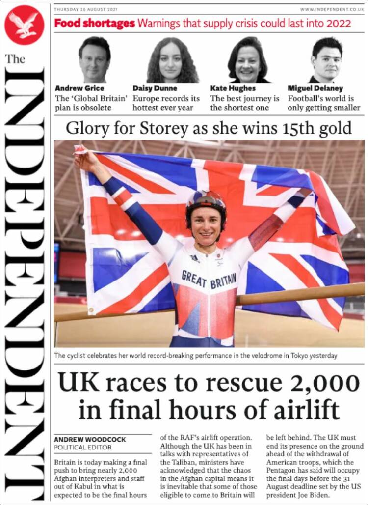 Portada de The Independent (Reino Unido)