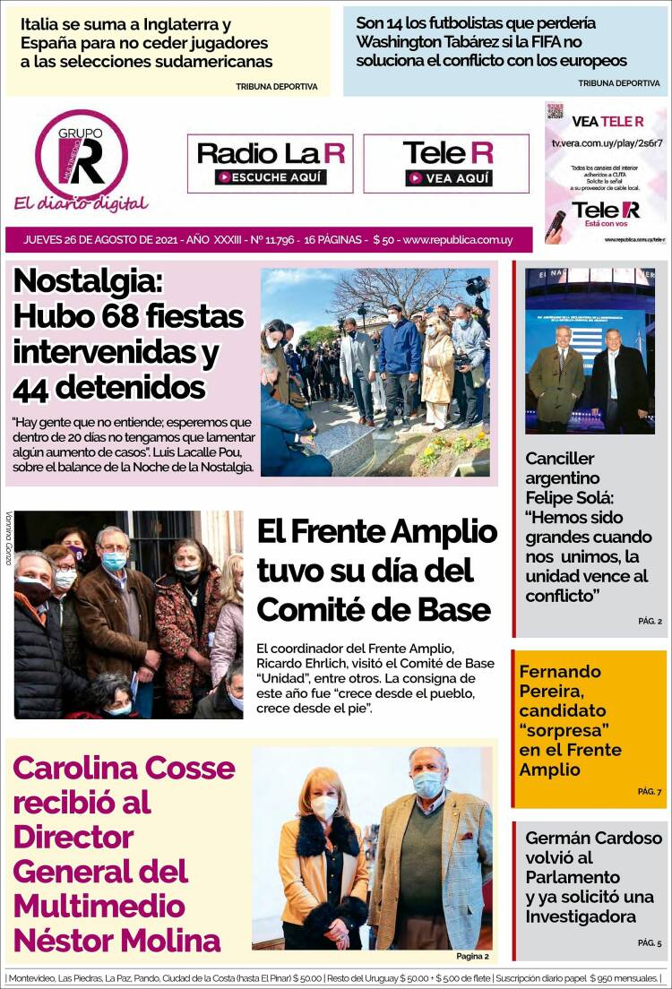 Portada de La República (Uruguay)