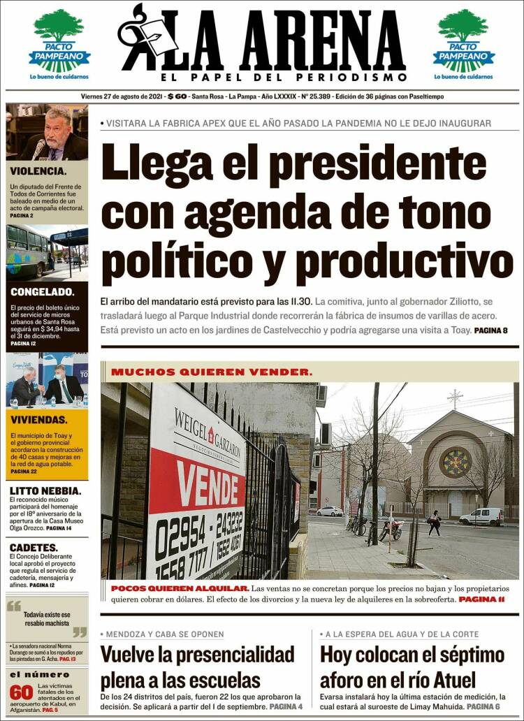 Portada de Diario La Arena (Argentina)
