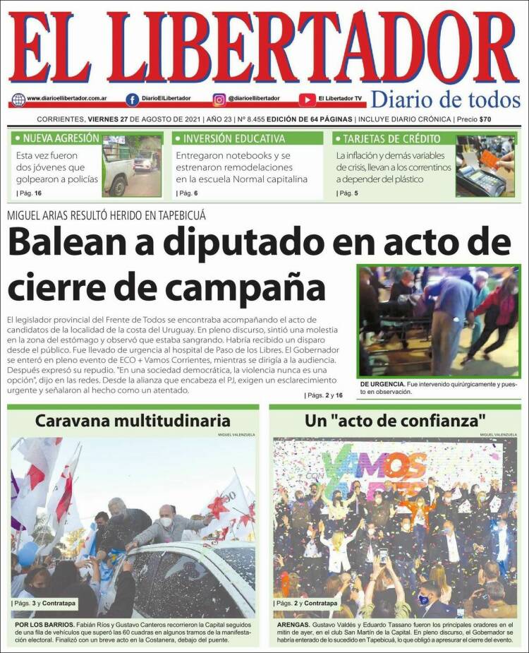 Portada de Diario El Libertador (Argentina)