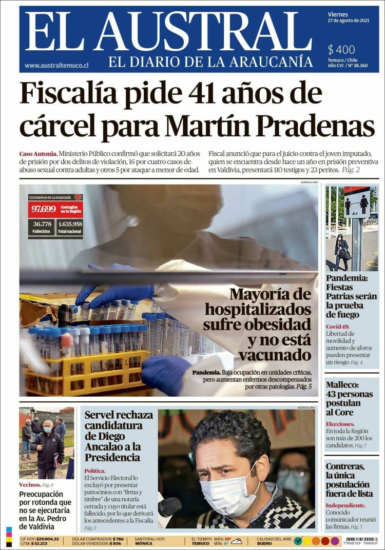 Portada de El Austral de Temuco (Chile)