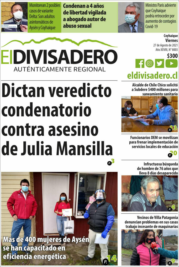 Portada de Diario El Divisadero (Chile)