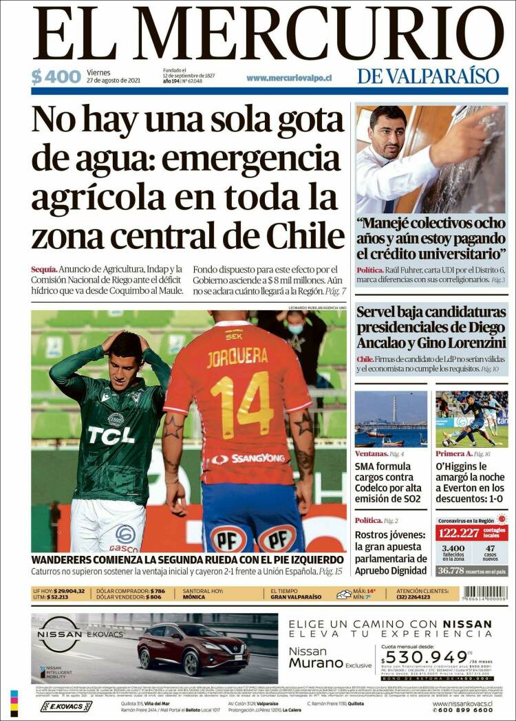 Portada de Mercurio de Valparaiso (Chile)