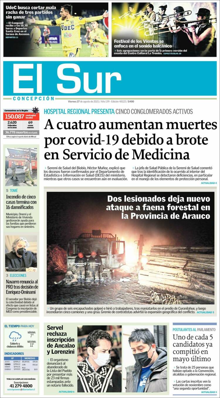 Portada de El Sur (Chile)