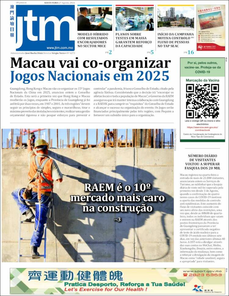 Portada de Jornal Tribuna de Macau (China)