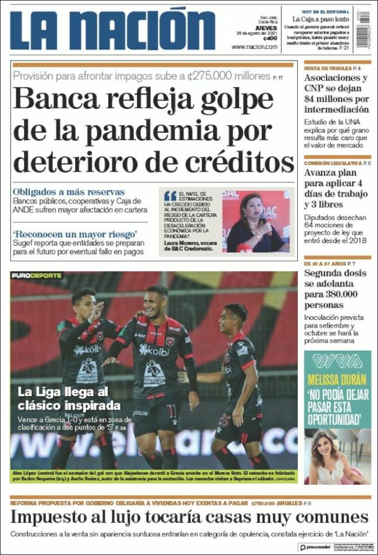 Portada de La Nación - Costa Rica (Costa Rica)