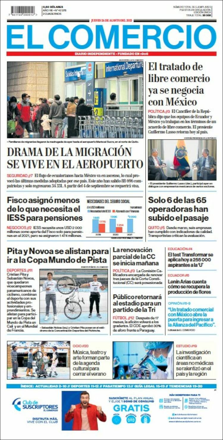 Portada de El Comercio (Ecuador)