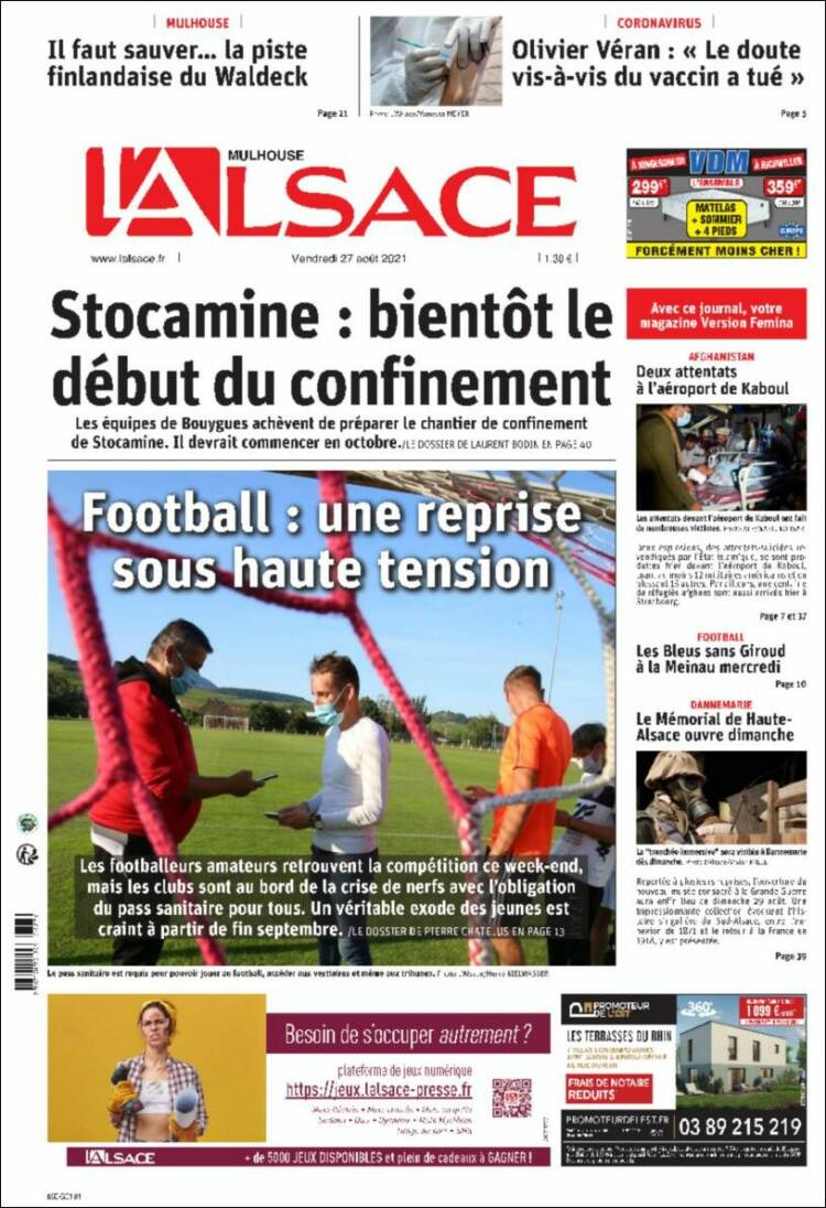 Portada de Journal L'Alsace (Francia)