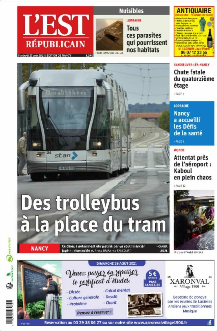 Portada de L'Est Republicain (Francia)