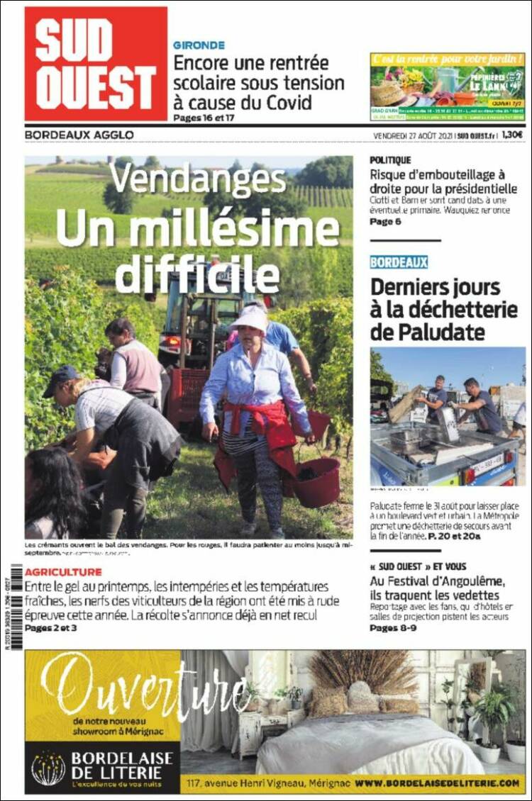 Portada de Sud Ouest (Francia)