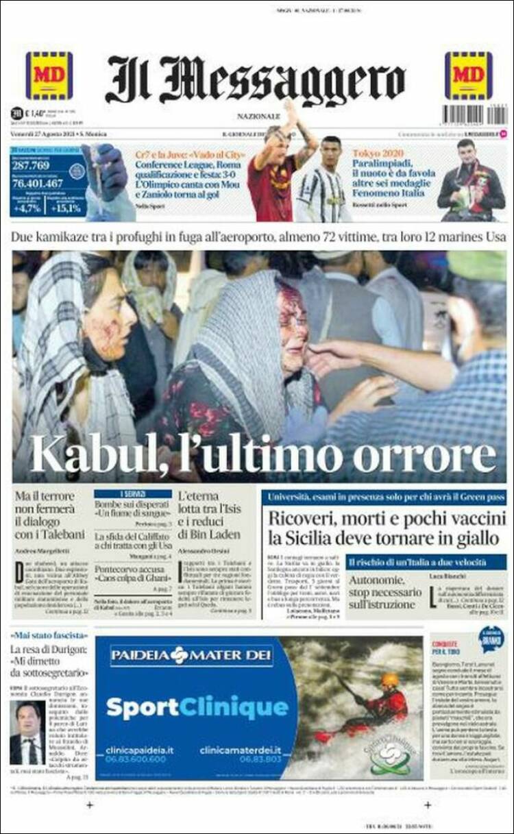 Portada de Il Messaggero (Italia)