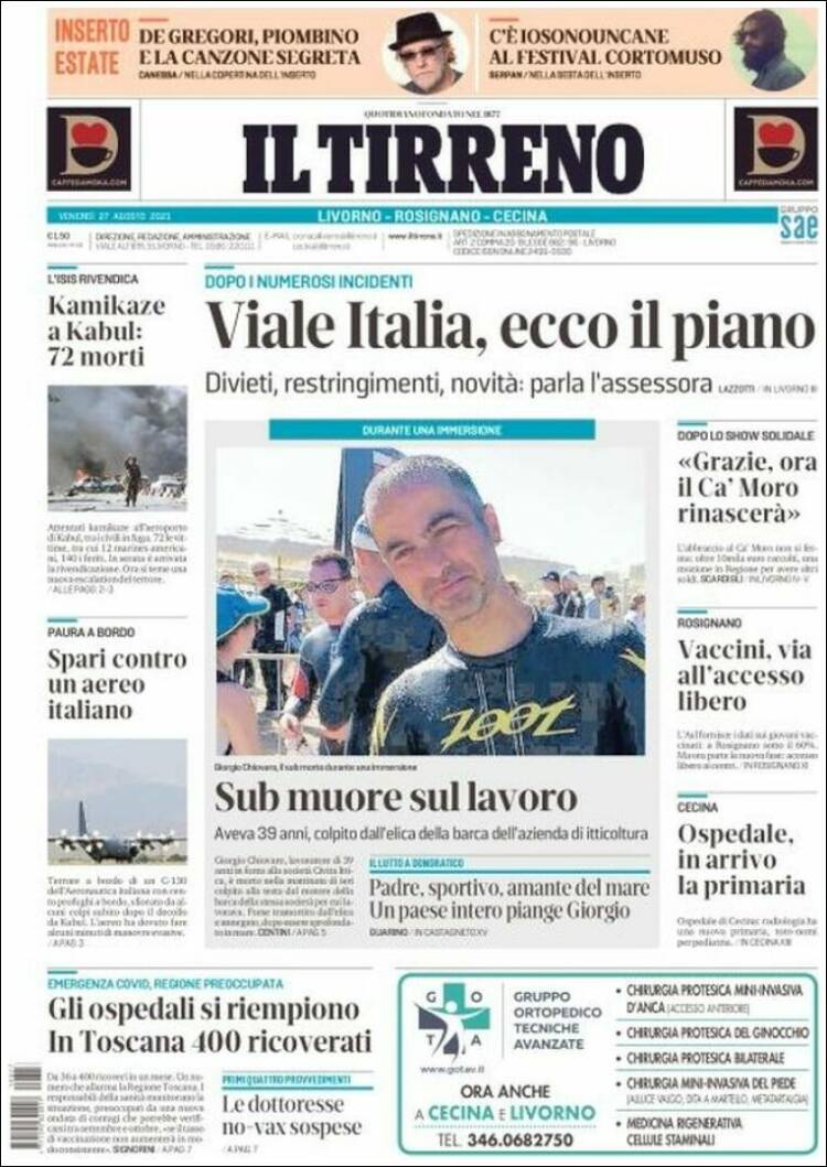 Portada de Il Tirreno (Italia)
