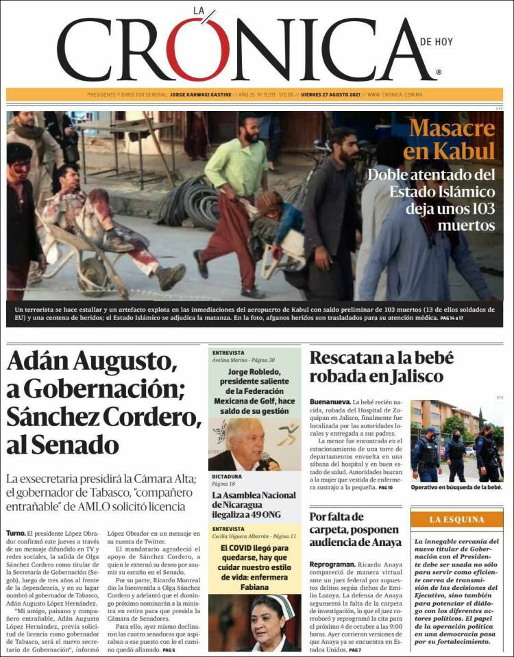 Portada de La Crónica de Hoy (M&eacute;xico)