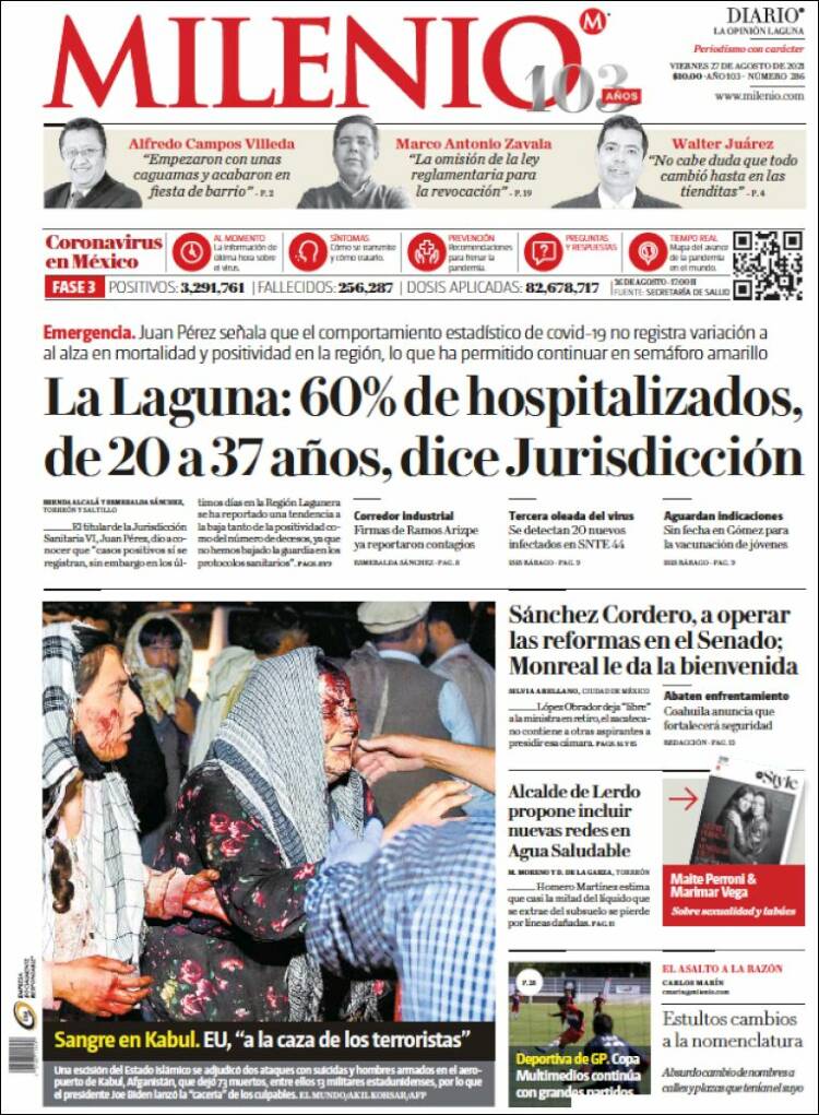 Portada de Milenio - Laguna (M&eacute;xico)