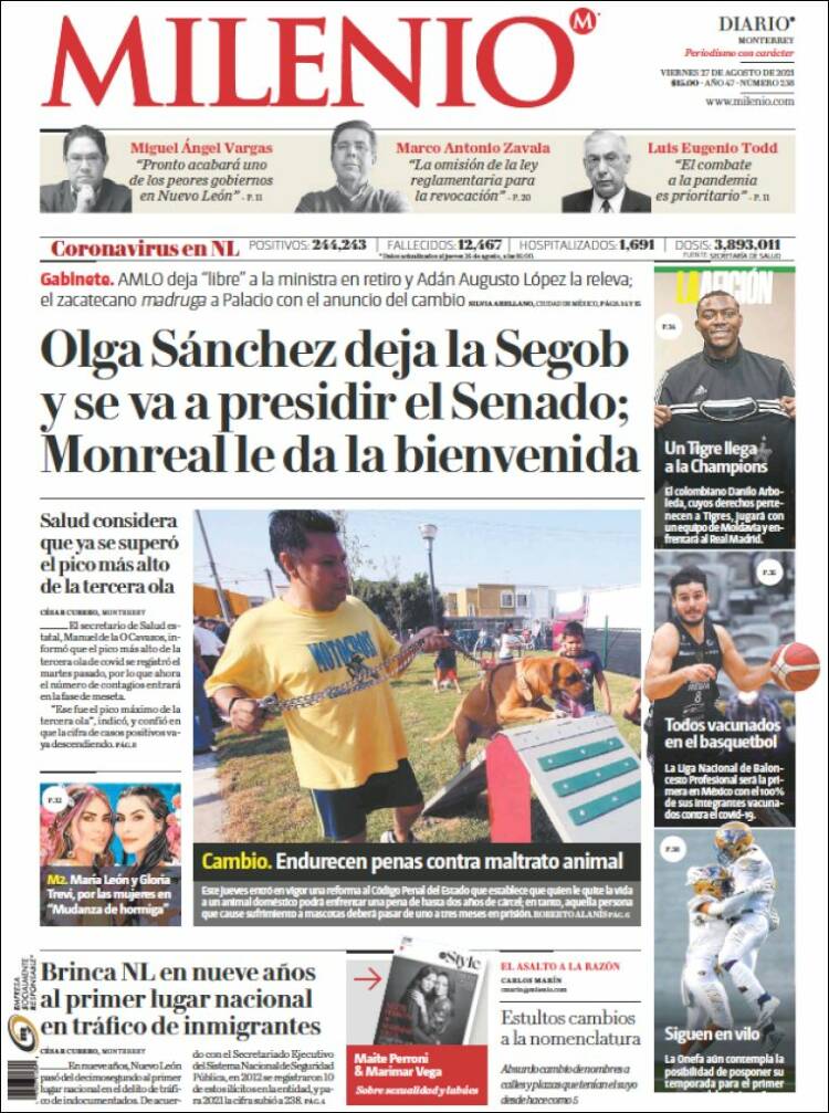 Portada de Milenio de Monterrey (M&eacute;xico)