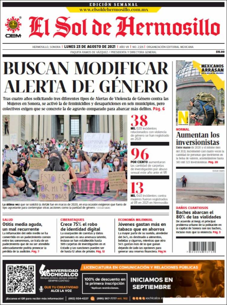 Portada de El Sol de Hermosillo (M&eacute;xico)