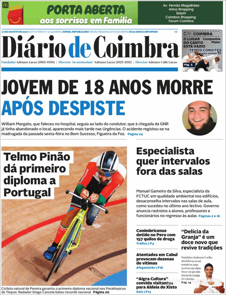 Portada de Diário de Coimbra (Portugal)