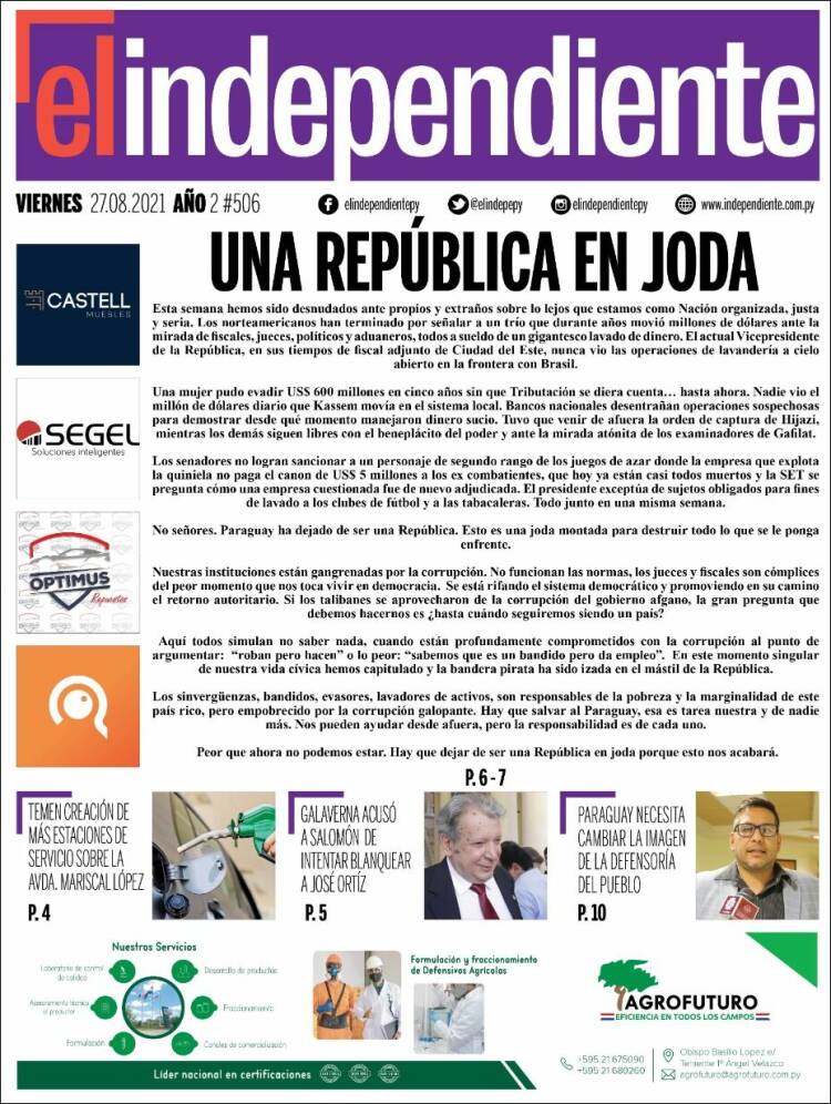 Portada de El Independiente (Paraguay)