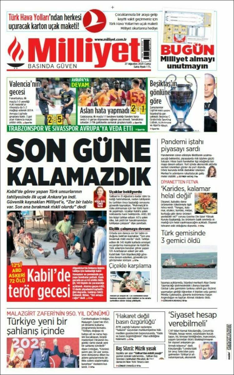 Portada de Milliyet (Turqu&iacute;a)