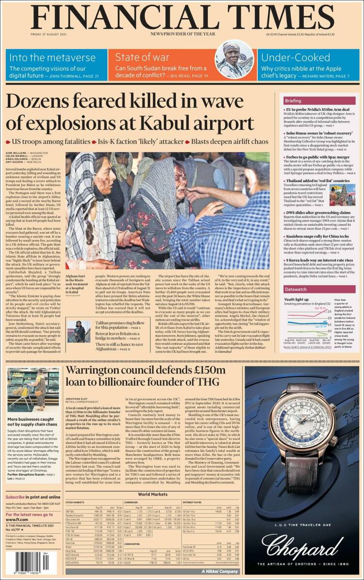 Portada de Financial Times (Reino Unido)