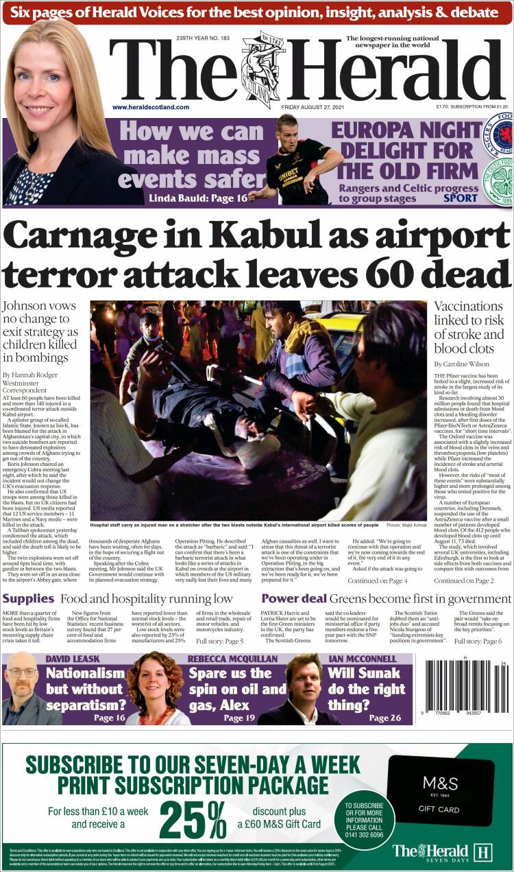 Portada de The Herald (Reino Unido)